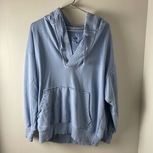 Aerie Oversized V-Neck Light Blue Terry Hoodie, Size S